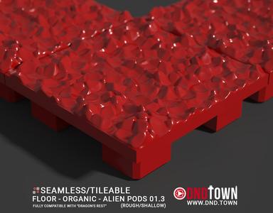 3D Modular Dungeon Tile: Floor - Organic - Alien Pods 1.3 (ROUGH/SHALLOW) - DnD Town Minis (www.dnd.town)