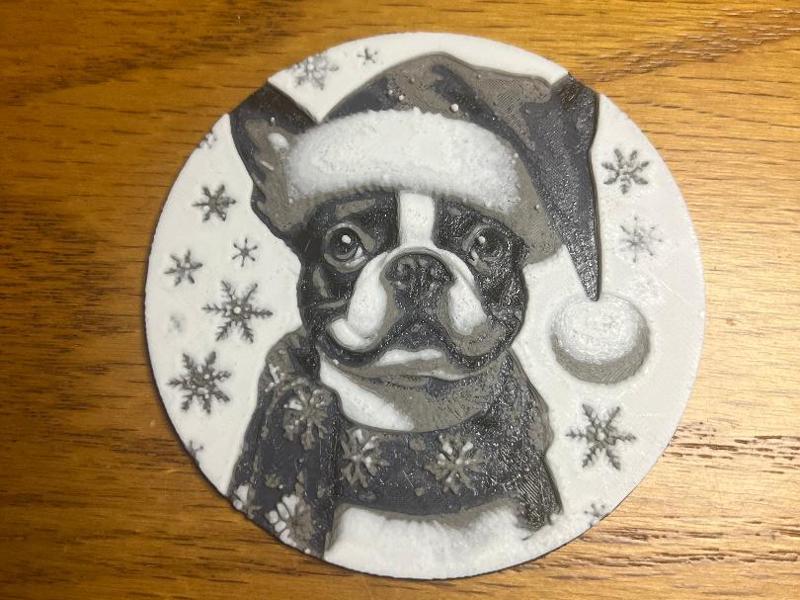 Christmas santa Boston terrier coaster decoration