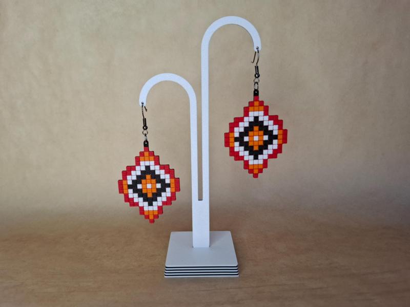 Fiery Pixel Eye Earrings | Ethno Diamond Design
