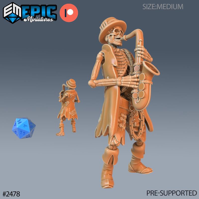 Skeleton Musician Saxophone / Undead Music Performer / Evil Army / Walking Dead / Graveyard Encounter