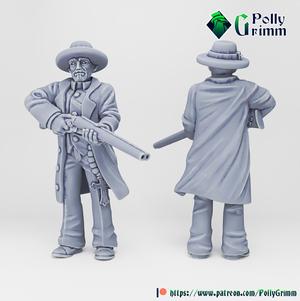 Tabletop historic miniature. Wild west set. Priest with gun