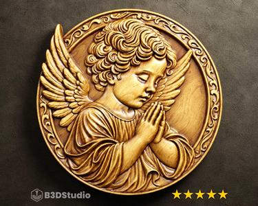 Praying Angel Relief High Detail 3D Model: CNC Laser & 3D Print STL File + 4K TIF Grayscale Image