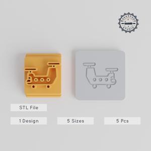 Army Helicopter Stamp Tile Set, 5 Motif Sizes for Clay & Cookies, Perfect for Fondant & Soft Materials PRODUCT_3294