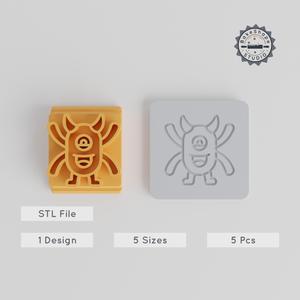 Four Arms Horn Monster Stamp Tile, 5 Piece Set, 20-40mm Motifs, Perfect for Clay, Cookies & Fondant PRODUCT_3125