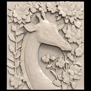 3D Model STL File for CNC Router/Laser & 3D Printer A Giraffe Covered in Square-shaped Climbing Flowers