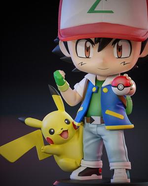 Chibi Ash Ketchum and Pikachu Pokemon