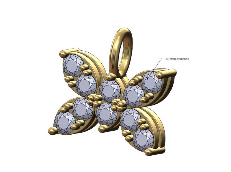Butterfly diamond cluster pendant and charm 3D print model