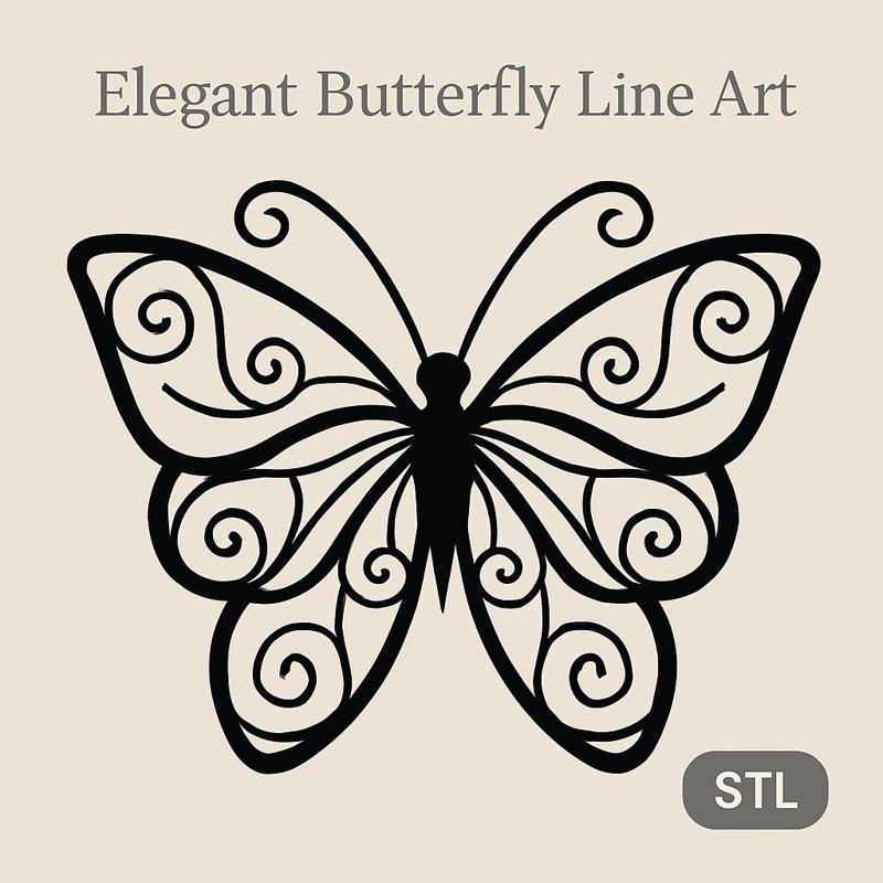 Elegant Butterfly Line Art | Decorative 3D Printable Wall Art STL