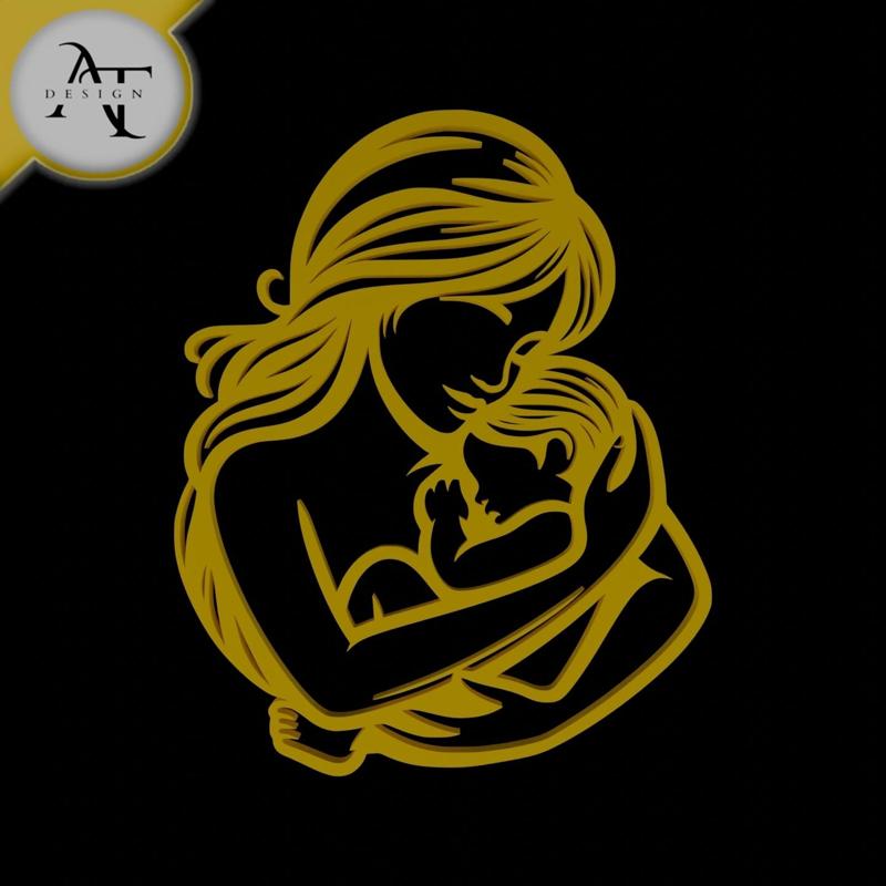 Mom and child - Line Art - 2D Wall Art Decor