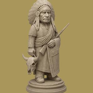 Native American Chief Warrior - Tribal Statue 3D Model STL