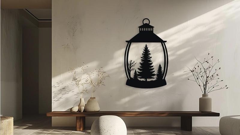 Winter Forest Lantern Silhouette Wall Decor Art