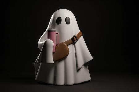 Cute Ghost with Satchel and Cup | Adorable Ghost Figurine | Spooky Cute Halloween Desk Decor