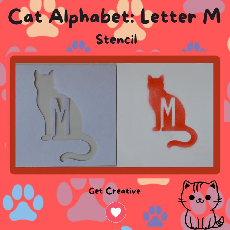 Cat Alphabet Letter M Stencil - STL & SVG Files