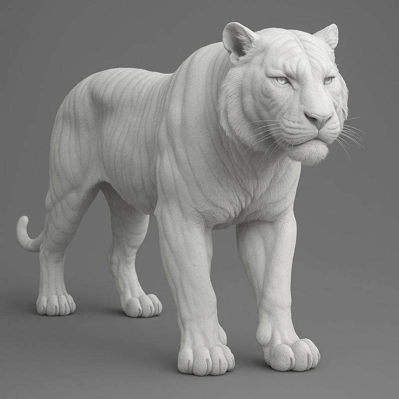 3D Printable White Tiger Sculpture - Detailed Animal Model