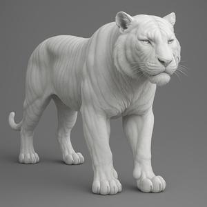 3D Printable White Tiger Sculpture - Detailed Animal Model