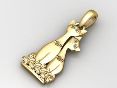 Gold Diamond Cat Pendant