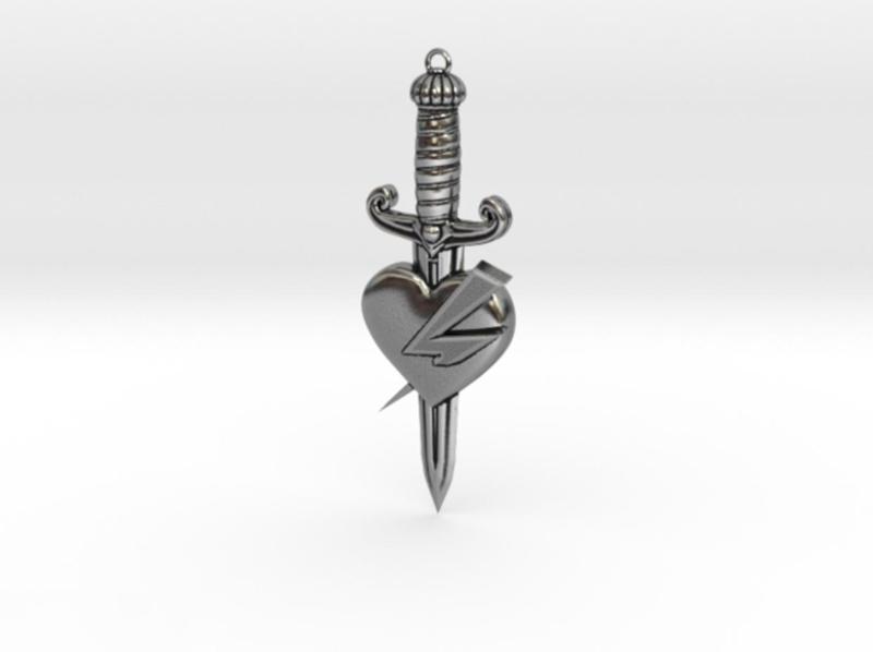 Heart with dagger tattoo style pendant