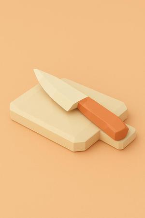 Low poly toy cutting board and knife