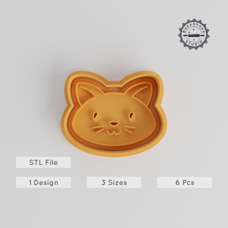 Cat Shape Cutter & Stamp Set, Cute Pet Feline, Cookie & Fondant Tools, Multiple Sizes, Perfect for Baking PRODUCT_5544