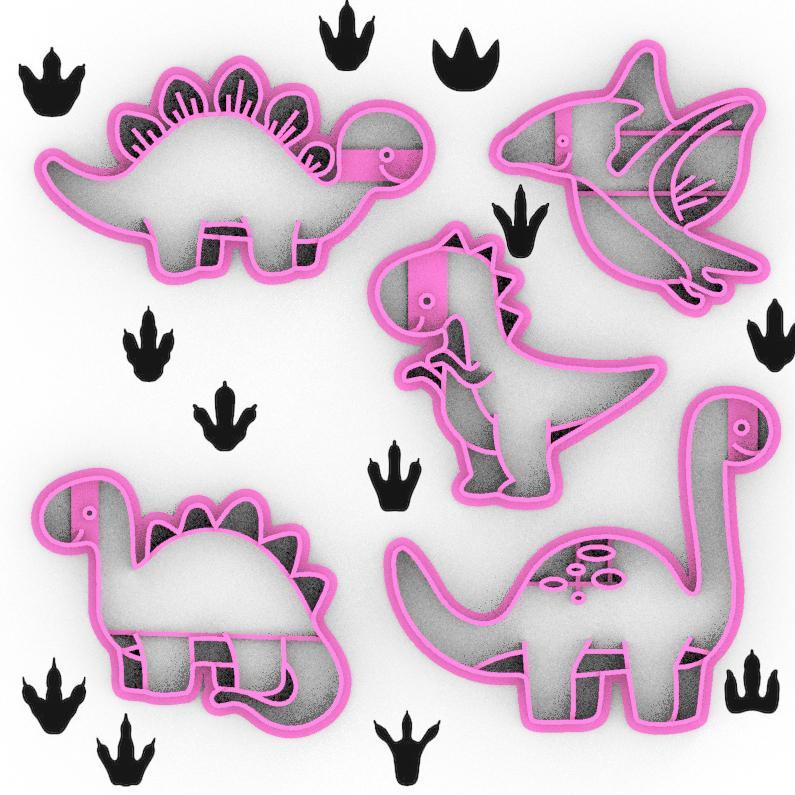 PACK 5 LARGE DINOSAURS - 9CM COOKIE CUTTER - COOKIE DOUGH OR DINOSAUR FONDANT