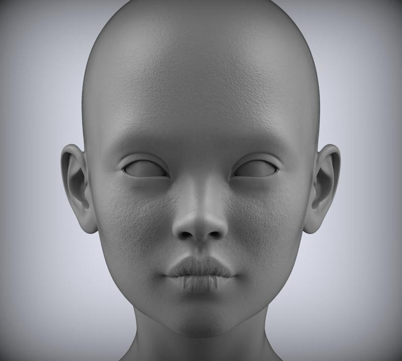 9 Female head 3D model bjd doll art Low-poly 3D model