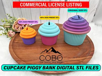 COMMERCIAL LICENSE Cupcake Piggy Bank Digital STL File for 3D Printing, Child Money bank STL, Kids Allowance Container Digital STL, Coin Bank stl, Penny Bank