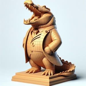 2129 Laughing Crocodile - Full-Figure 3D-Printed Wooden Statue, pug, dachshund, poodle, cat, monkey, owl, beagle, crocodile, lion, fox, bull terrier, pomeranian, galgo, wolf, doberman pinscher, newfoundland, elephant, donkey, german shepherd