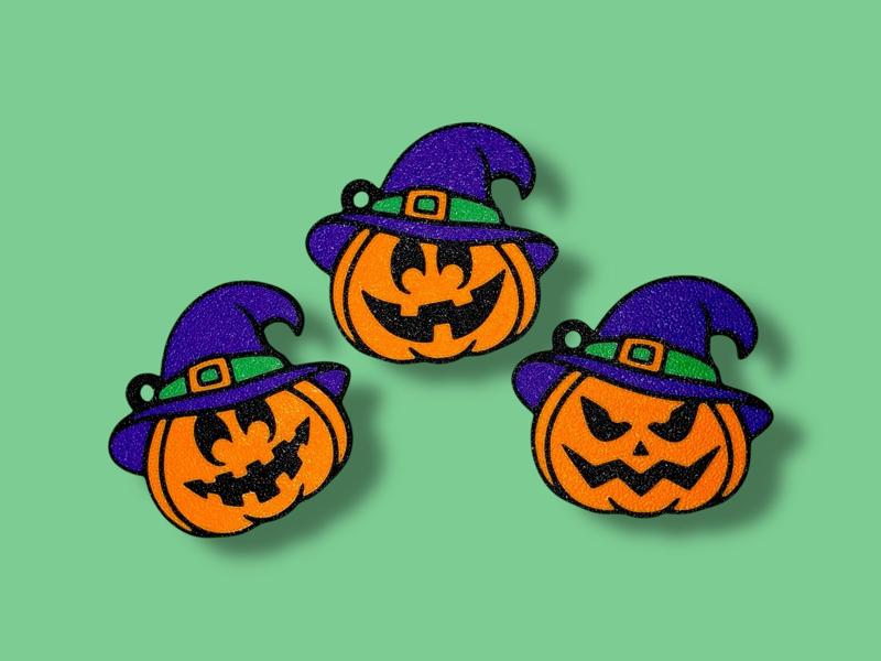 Halloween Witch Hat Pumpkins –Keychain & Charm Set