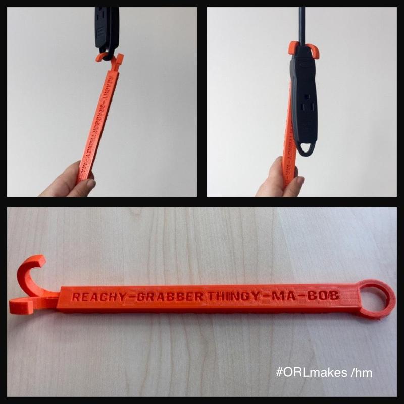 Reachy-grabber thingy-ma-bob: Retractable hanging extension cord hook