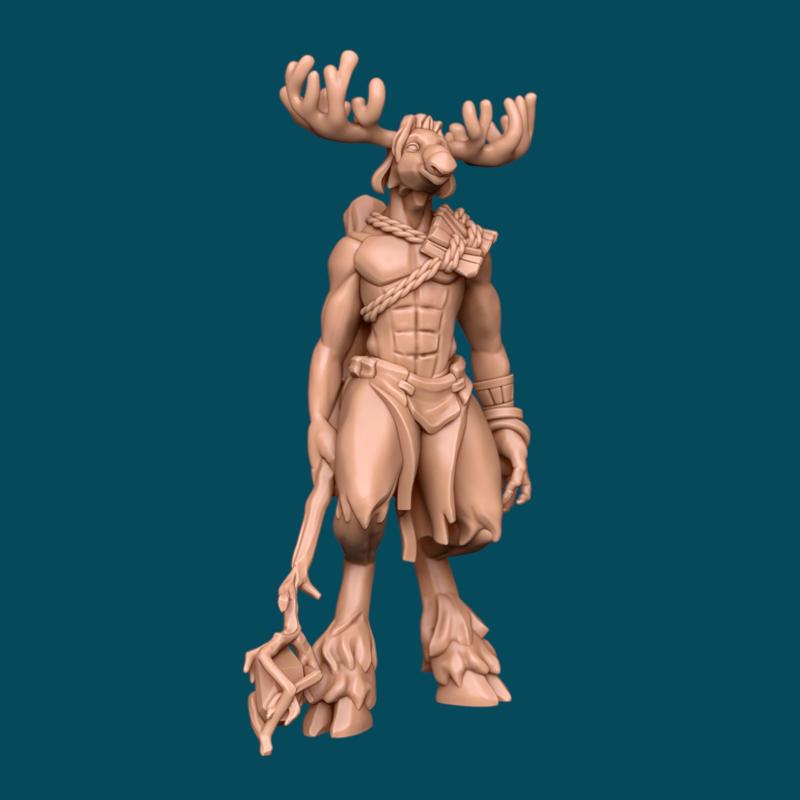 Aila, a dreamy mooseman - dnd miniature [presupported]