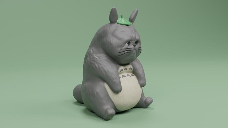 Sad and Lethargic Ghibli Totoro Cat Figure for 3D Printing