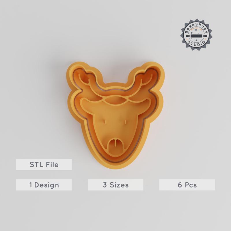 Reindeer Cookie Cutter & Stamp Set, Animal, Deer & Elk Shapes for Fondant, 6-Piece, Party & Celebration, S/M/L Sizes