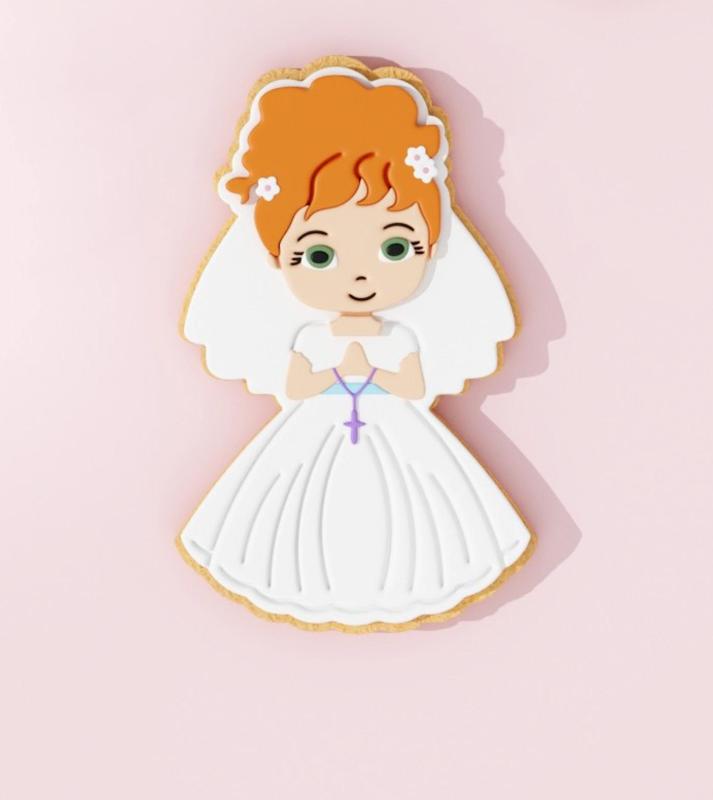 🙏 Girl in White Christening Dress Cookie Cutter & Stamp – Prayer Pose Design