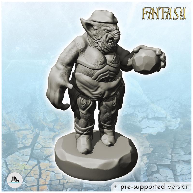 Curved-nosed troll with large hand and rock (15) - Medieval Fantasy Magic Feudal Old Archaic Saga 28mm 15mm Chaos Darkness Demon