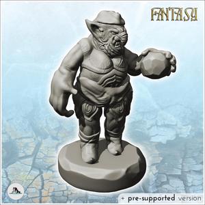 Curved-nosed troll with large hand and rock (15) - Medieval Fantasy Magic Feudal Old Archaic Saga 28mm 15mm Chaos Darkness Demon