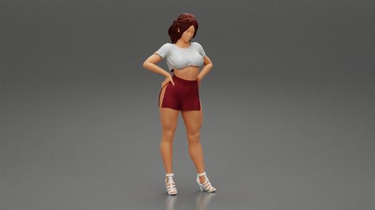 Brunette Girl in Short and mini shirt