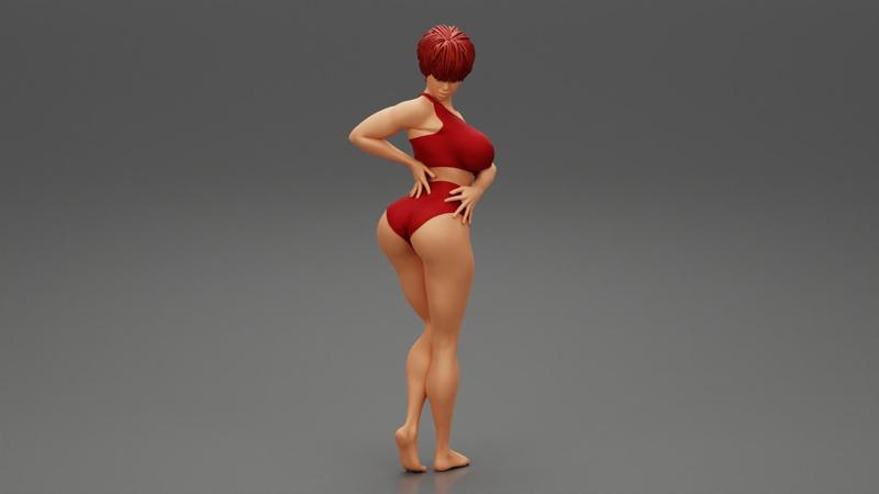 Beautiful Short Hair Brunette Woman Wearing Bikini