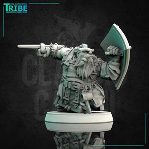 (0158) Male dwarf warrior with a shield and an arm-blade