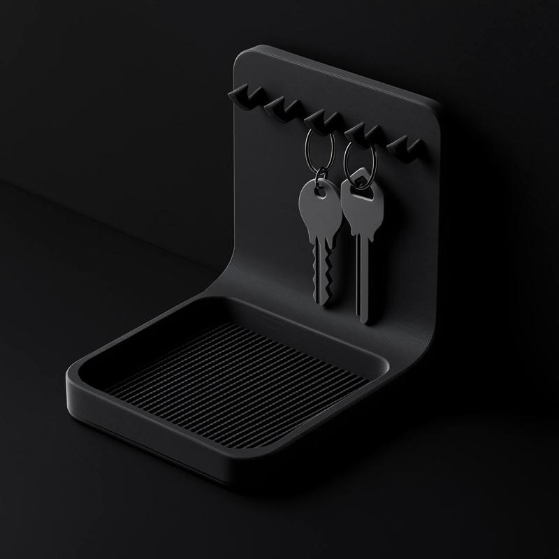 Sleek Key Holder with Tray - 3D Printable Wall Organizer
