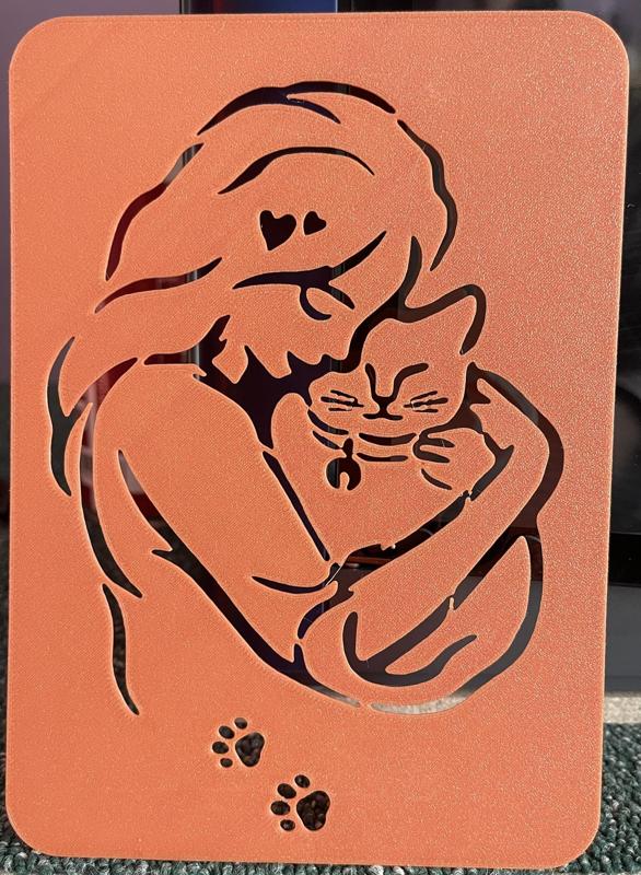 Girl with a Cat - Template Stencil for drawing and painting