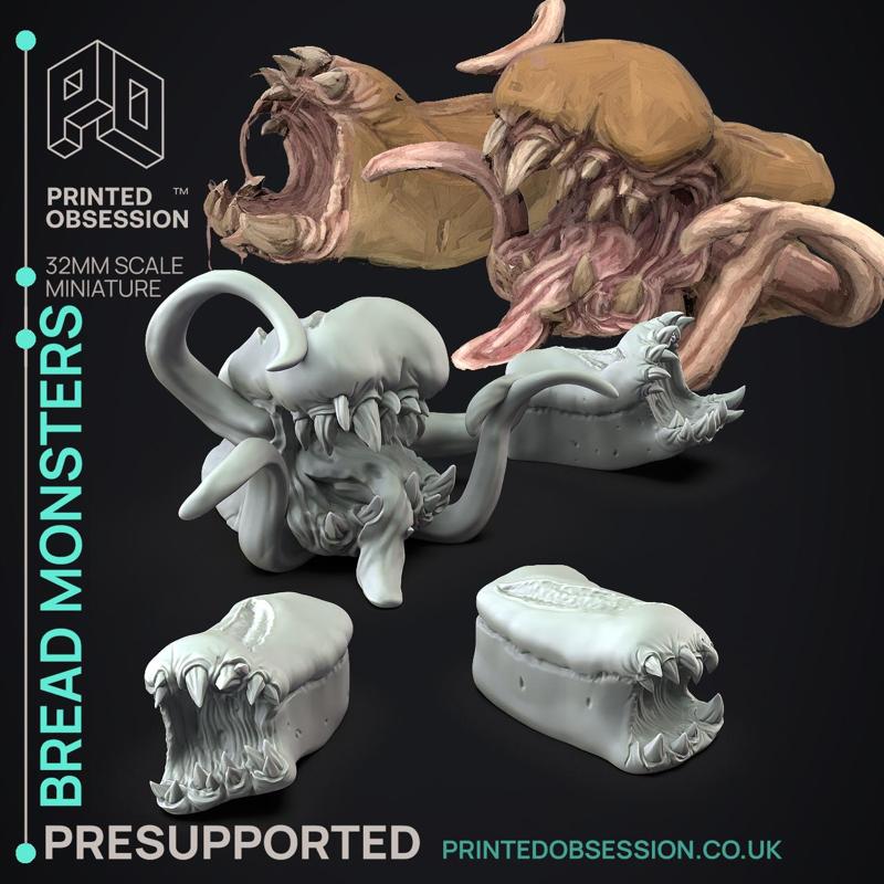Bread Monsters - 4 Baked Monsters -  PRESUPPORTED - Illustrated and Stats - 32mm scale