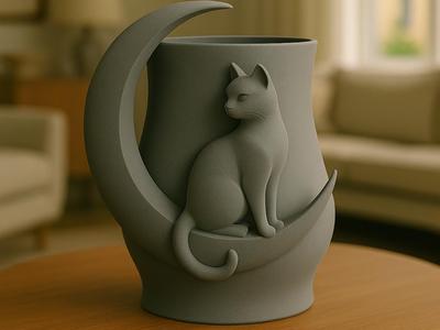 Vase Art – cat organizer pot with graceful attitud