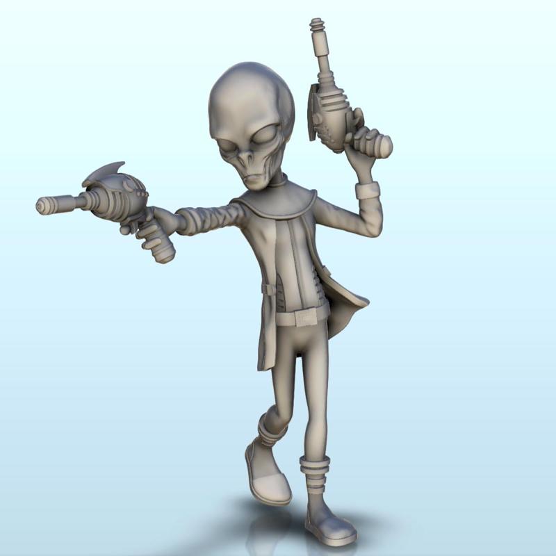 Alien soldier with double laser gun (28) (+ pre-supported version & rounded base) - SF Warhordes ET extraterrest Confrontation
