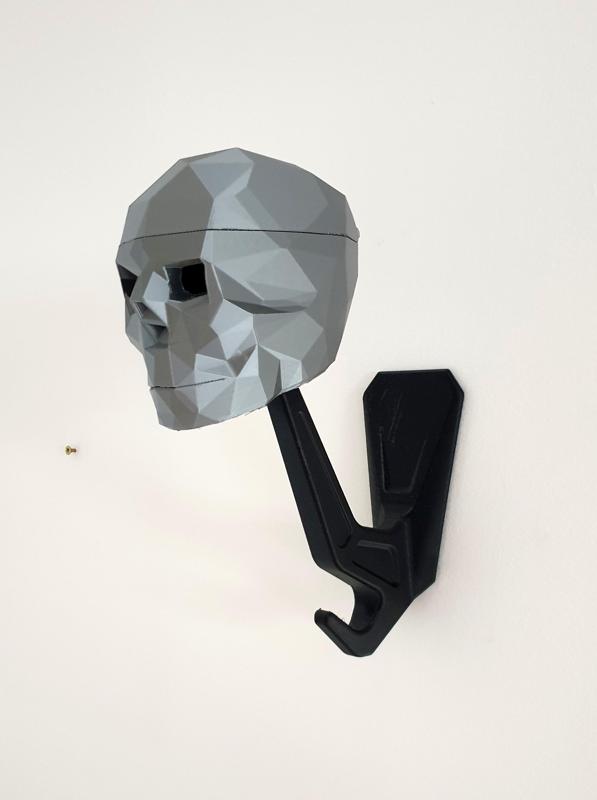 MOTORCYCLE HELMET HOLDER AND HANGER skull facete WITH STORAGE SPACE | Skull Helmet Wall | HELMET WALL MOUNTED | Moto HELMET | Bike HELMET | 3D MODEL STL | STL | 3D PRINTING FILE |  skull