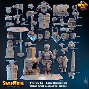Swapmini 59 -  Greta Hammerstone female dwarf  blacksmith / fighter