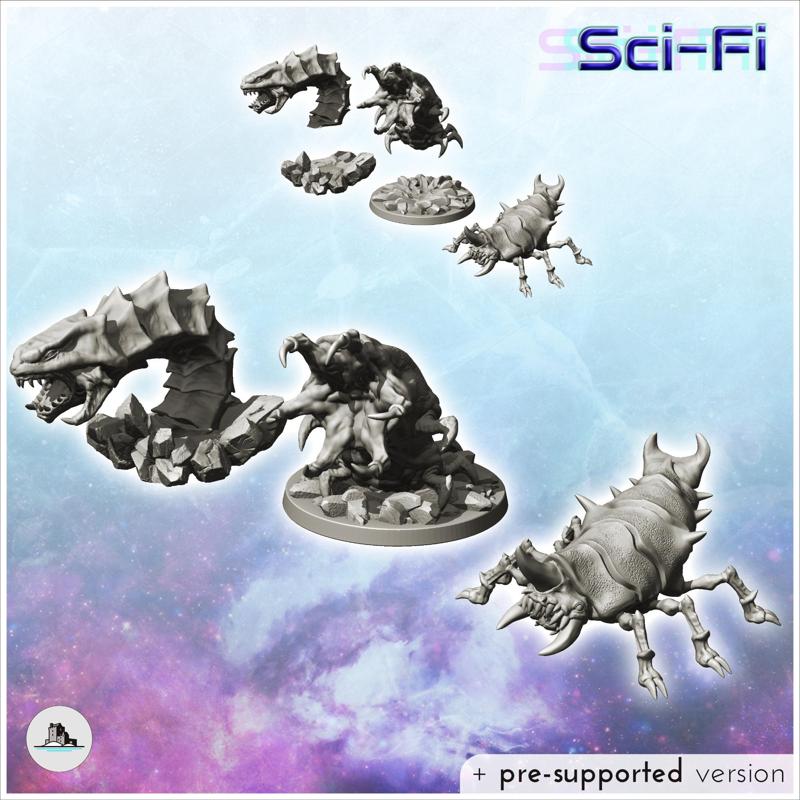 Set of three alien creatures (35) - Future Sci-Fi SF Post apocalyptic Tabletop Scifi Wargaming Planetary exploration RPG Terrain
