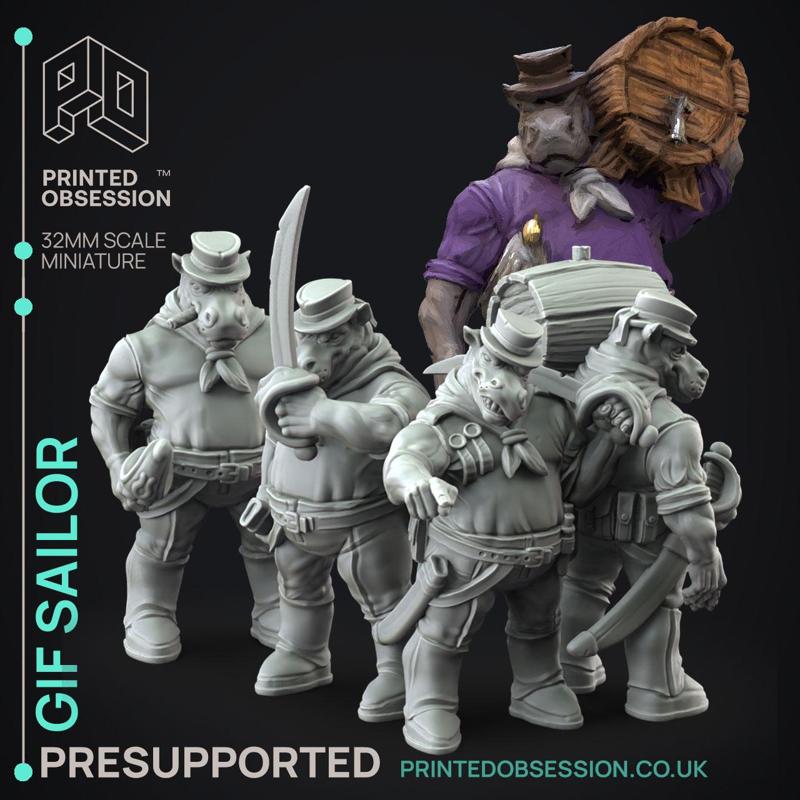 Giff Sailors x4 - Weird Shores - PRESUPPORTED - 32mm scale