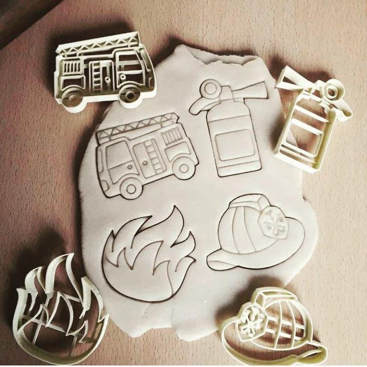 Fire brigade department - firefighters rescue truck, fire extinguisher cookie mold