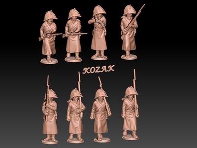 napoleonic russian musketeers with bicorne and greatcoats 1805-07 set 1