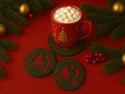 Christmas Coasters with Christmas Tree Motif 